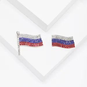 Sparkling Rhinestone Russian Flag Brooch Pin Alloy Waving National Flag Badge For Clothing Accessories Fashion Unisex Gift