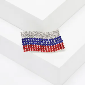 Sparkling Russian flag brooch with white, blue and red rhinestones on a metal base