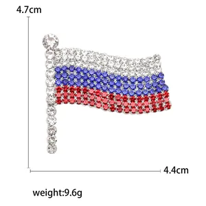 Russian flag brooch with sparkling rhinestones, 4.4cm x 4.7cm, elegant fashion accessory
