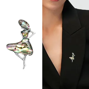 Creative ballet dancer brooch with abalone shell inlay shown in studio and model view