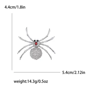 Vintage-Spinne-Brosche mit Strasssteinen und rotem Edelstein für Anzüge, Silber-Finish