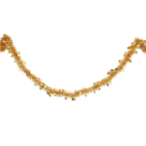 2m gold tinsel garland with shiny stars for festive party wall hanging decoration