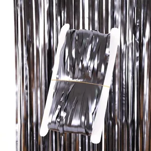 Matte Black Foil Curtain Tinsel Fringe Backdrop Party Halloween Birthday Wedding Stage Decoration Metallic PET