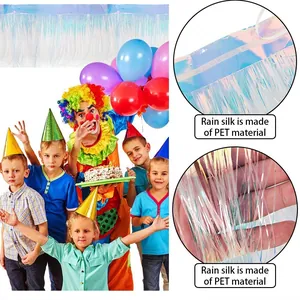 Tenda a frange di seta color pioggia iridescente per sfondo festa di compleanno in PET