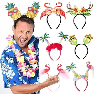 Hawaiian party headbands set featuring flamingos, pineapples and palm trees for summer fun