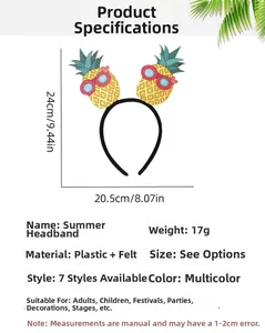 Detailed dimensions of yellow pineapple headband with pink sunglasses for summer party