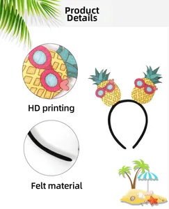 Detail of felt pineapple headband with HD printing and glitter for summer parties