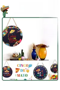 Targhe in legno messicane Cinco de Mayo con sombrero e cactus per decorazioni di festa