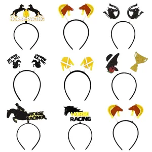 9-piece Horse Racing party headbands set with horse silhouette and trophy designs