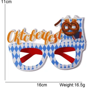 Detail showing dimensions of 16x11cm for the blue checkered Oktoberfest party glasses