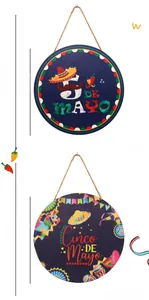 Dettagli misure per targa in legno Cinco de Mayo da 28cm con corda di iuta appesa