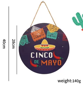Dimensioni targa in legno Cinco de Mayo: diametro 28 cm e altezza di sospensione 40 cm