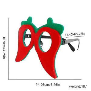Detailed dimensions of red chili pepper party glasses frames for Mexican carnival fun