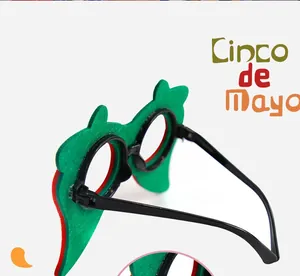 Detail of red and green felt chili glasses for Cinco de Mayo party with side view zoom