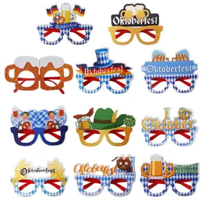 Set of 11 paper Oktoberfest party glasses with beer mugs and Bavarian flag designs