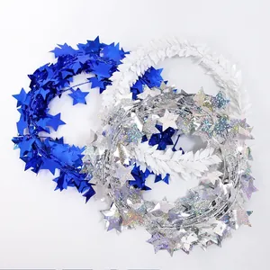 Red white and blue patriotic star tinsel garland set for Independence Day party decor