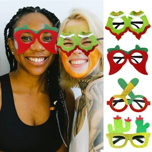 Set of four fun Mexican Fiesta party glasses with cactus and chili felt decorations