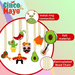 Cinco de Mayo beaded necklaces with felt cactus, guitar and skull charms for carnival party