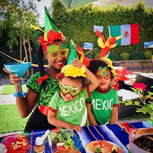 Mexican Carnival party set featuring cactus sunglasses and Mexico themed festive outfits