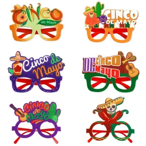 6er-Set Cinco de Mayo Brillen mit Sombrero-, Kaktus- und Gitarren-Motiven für Fotobox-Deko