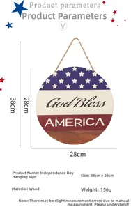 Detaillierte Maße der runden Holz-Türschilder zum 4. Juli mit God Bless America Text