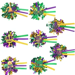 Set de 8 pinzas para el pelo de Mardi Gras con lentejuelas y adornos festivos coloridos