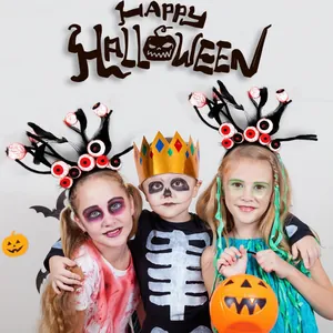 Halloween hoofdband set voor kinderen met lichtgevende ogen veren en feestkostuums