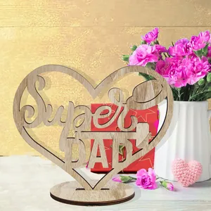 Mother's Day Father's Day Wooden Heart Ornament Love MOM Super DAD Hollow Letters Desktop Decoration Gift Home Decor
