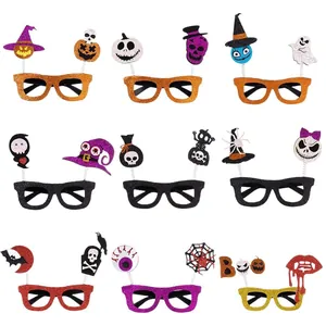 Set van 9 Halloween glitterbrillen met pompoen, spook en heksenhoed decoratie