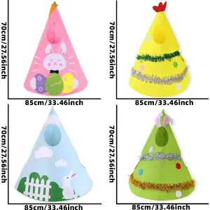 Detailed view of four colorful Easter party cone hats with sizes 70cm by 85cm