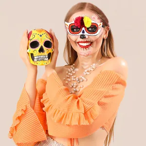 Mexican Day of the Dead decorative floral mask with red sequins for party costume prop