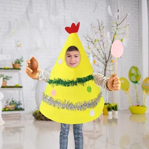 Kids funny yellow Easter egg costume with colorful polka dots for holiday party performance