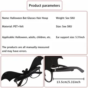 Close-up of Halloween bat wings head hoop with 13.5cm arms for party costume