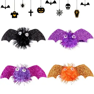 Set aus vier bunten Glitzer-Fledermaus-Haarspangen in Schwarz, Lila, Rosa und Orange