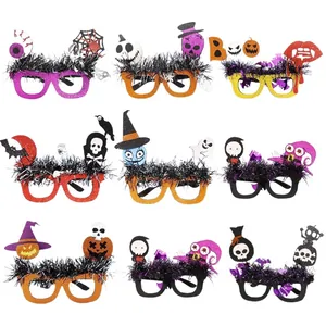 Set di 9 occhiali per Halloween glitterati con zucca, fantasma e pipistrello decorati