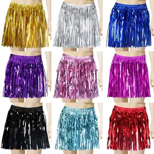 Shiny Metallic Tinsel Fringe Skirt For Women Kids Hula Grass Skirt For Hawaiian Party Cheerleader Performance Costume Accessory