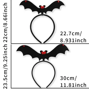 Dimensioni dettagliate dei cerchietti a pipistrello di Halloween con glitter rossi