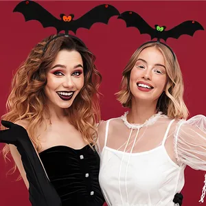 Cerchietto per capelli pipistrello Halloween con occhi colorati e dettagli rossi