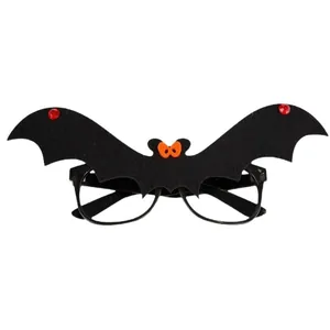 Occhiali da pipistrello di Halloween con montatura nera, paillettes rosse e fiocchi arancioni