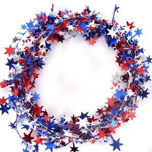 Patriotic July 4th tinsel garland with red white and blue stars for party decoration