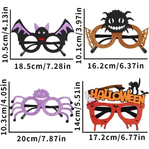 Vista detallada de cuatro gafas de fiesta de Halloween con motivos festivos de purpurina