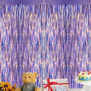 Iridescent Foil Fringe Curtain Tinsel Backdrop For Birthday Wedding Party Photo Booth Decoration Laser Metallic Door Streamer