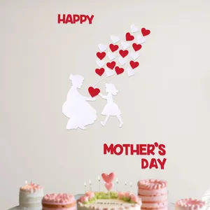 Mother's Day wall sticker set with silhouette figures, hearts, and happy mother's day text