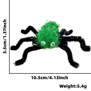 Pinza de pelo de araña verde con purpurina para Halloween con patas negras y ojitos