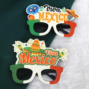 Two Mexico flag party glasses with Viva Mexico text, sombreros, and maracas for celebrations