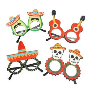 Lot de 4 lunettes de fête mexicaine avec motifs sombrero, guitare et paillettes brillantes