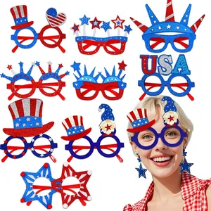 Independence Day Party Glasses Patriotic Red White Blue USA Stars Glitter Eyewear Fourth July Celebration Costume Accessories
