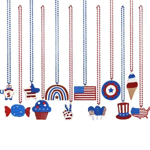 Patriotic 4th of July necklace set with red white and blue beaded star glitter pendants