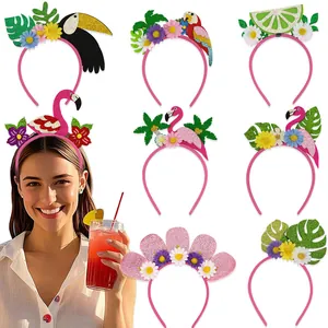 Hawaiian Tropical Party Headband Flamingo Pineapple Palm Tree Decor Flower Headwear Summer Beach Party Costume Photo Props