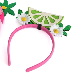 Hawaiian party headband with pink lime slice, white daisies and green sequin leaves